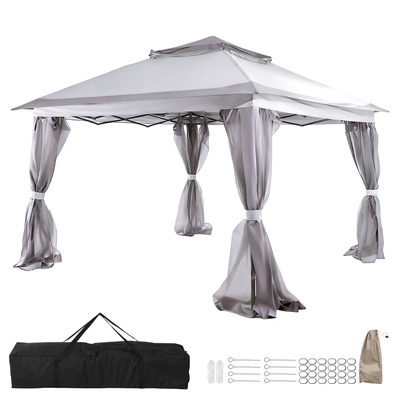 10x10ft Portable Soft Top Gazebos with Metal Frame & Stakes & Mosquito Nets Large Shade Tents for Outdoor Camping/Lawn/Backyard
