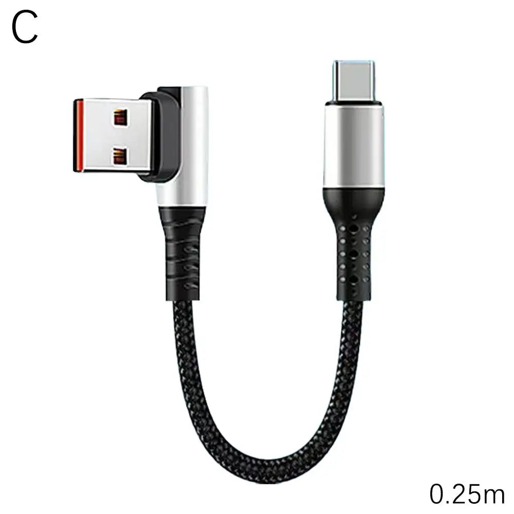 0.25m Short Super Fast Charging Elbow Type C Charging Cable 0.5m Car Data Cable Power Bank Mobile Game Cable Fast Charging Data