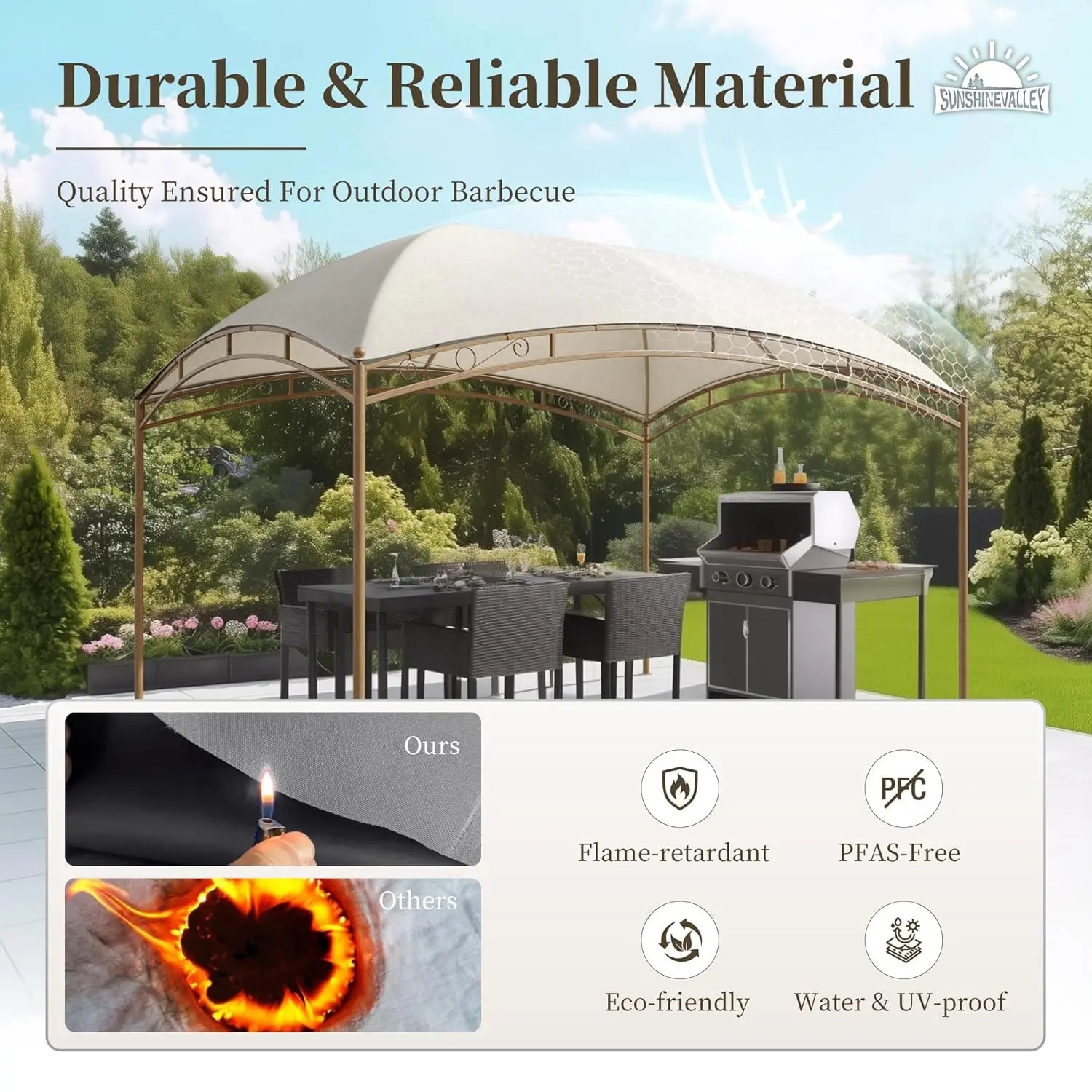 10'x13' Outdoor Gazebo,Waterproof Arc Canopy Tent with Permanent Galvanized Iron Pipe Frame,UV Protected Patio, Customized