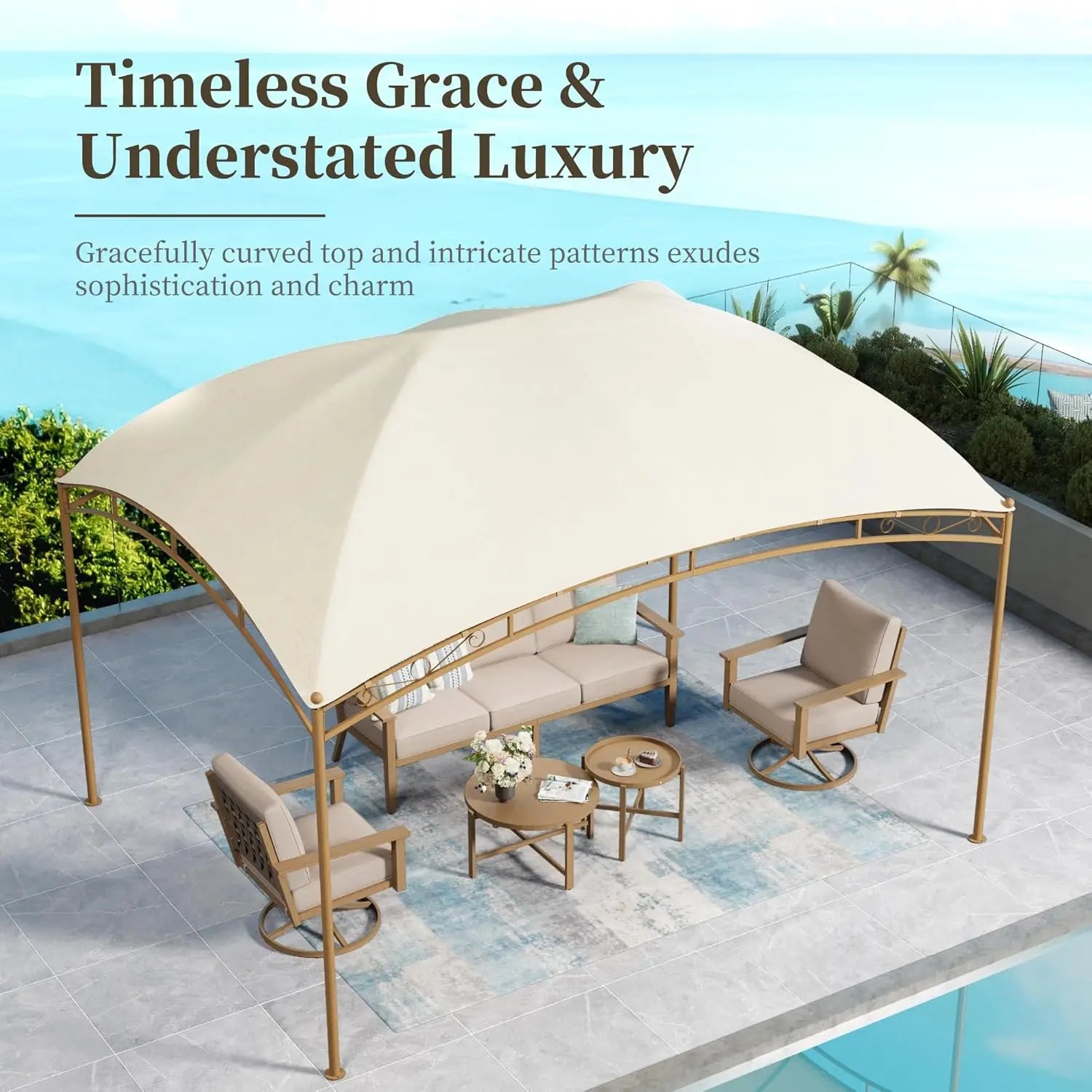 10'x13' Outdoor Gazebo,Waterproof Arc Canopy Tent with Permanent Galvanized Iron Pipe Frame,UV Protected Patio, Customized