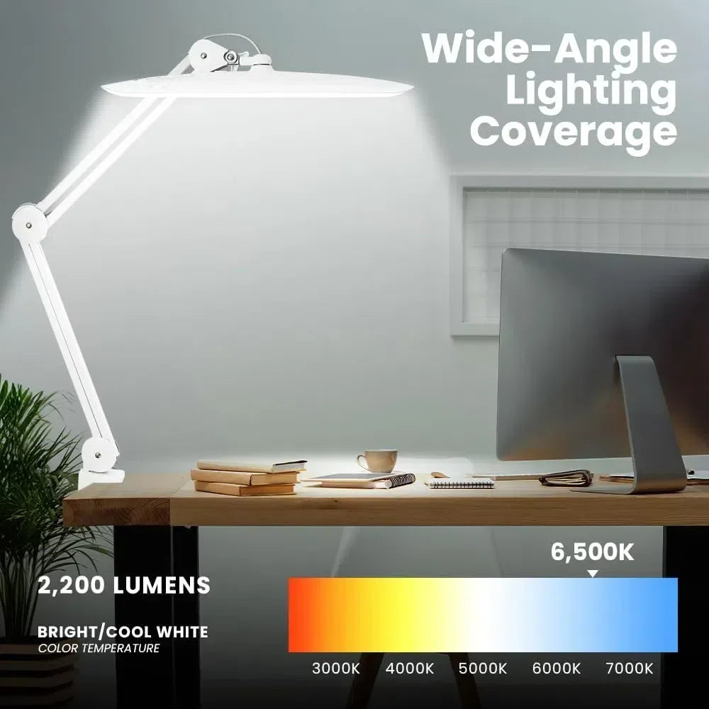 24W LED Desk Lamp with Clam 19 Inches Dimmable Computer Light Adjustable Desk Light for Home, Office, Crafts, Nails & Hobbies