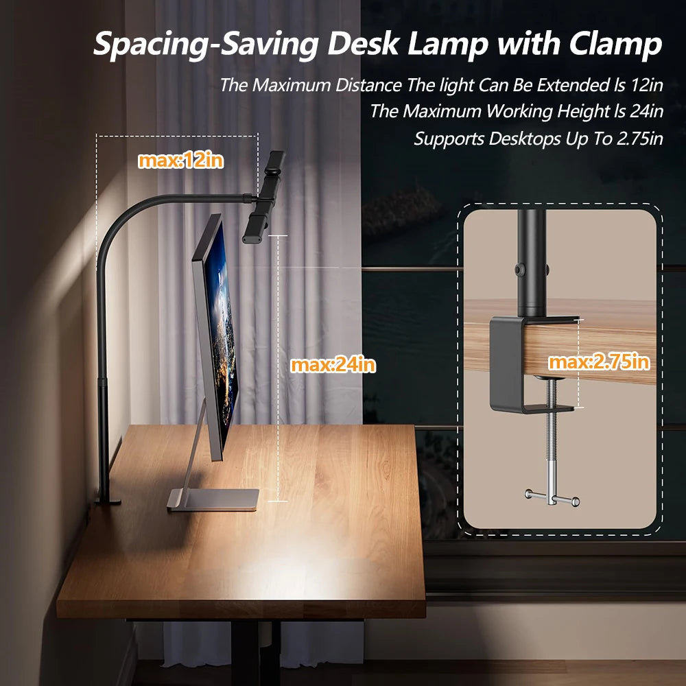 3-Head 16W LED Desk Lamp for Home Office Eye Caring Architect Desk Light 5 Color 10 Leves Dimming Computer Monitor Table Light