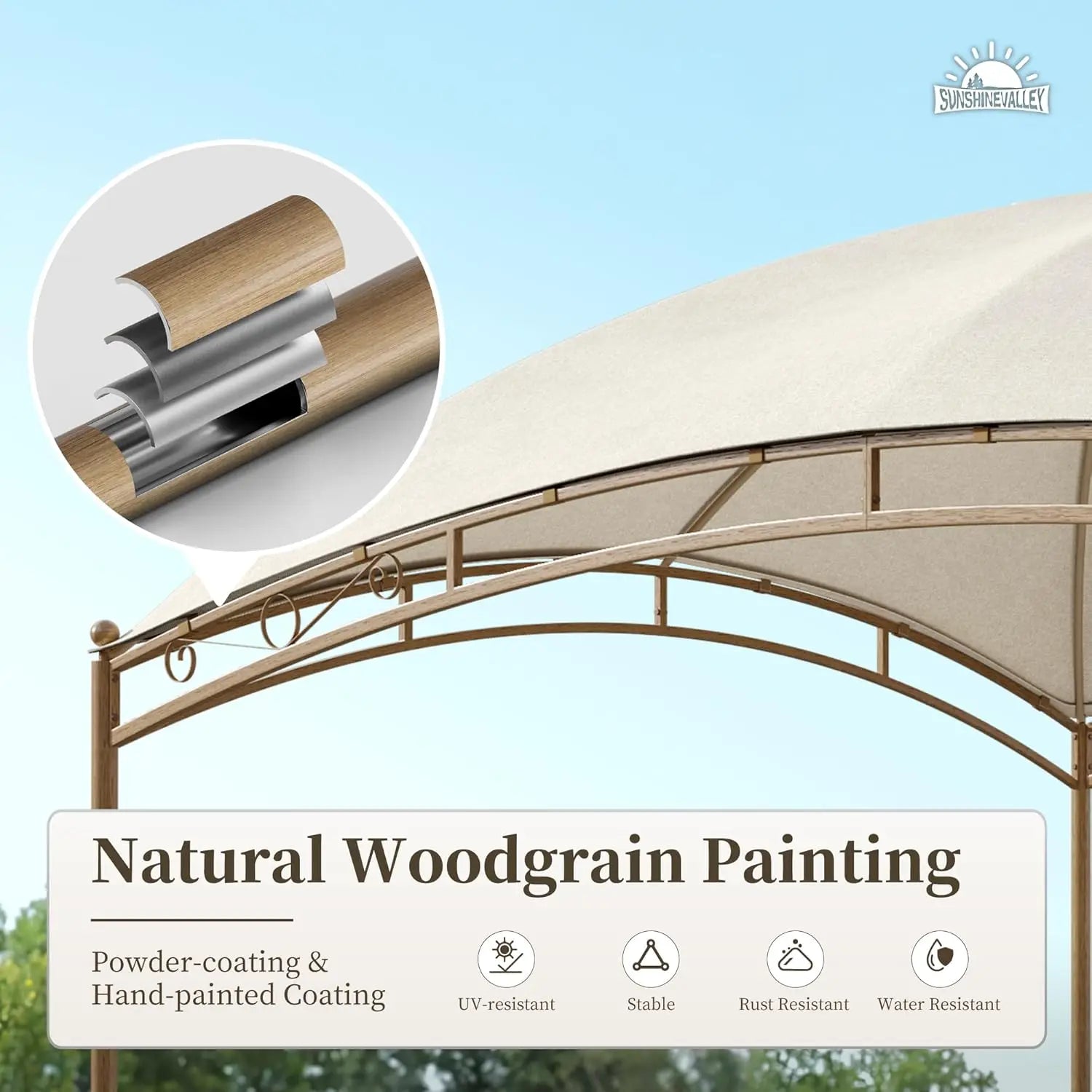 10'x13' Outdoor Gazebo,Waterproof Arc Canopy Tent with Permanent Galvanized Iron Pipe Frame,UV Protected Patio, Customized