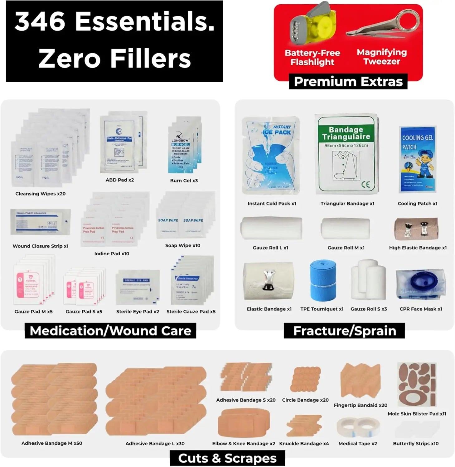 346-Piece First Aid Kit with Tourniquet & Steri-Strips – Emergency Supplies for Home, Car, Travel & Outdoor in Waterproof Bag