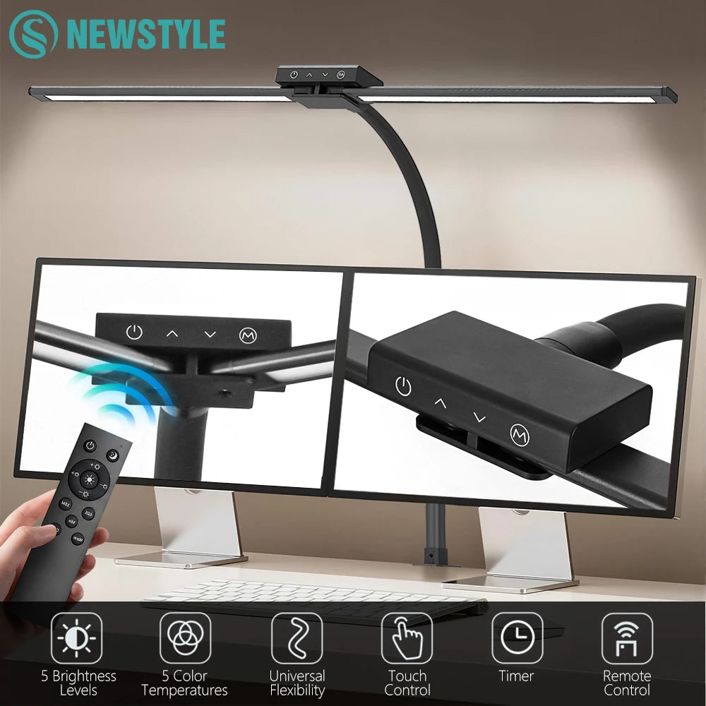 24W Double-Head LED Clip Table Lamp with Remote Control 5 Color 5 Brightness Flexible Gooseneck Eye Caring Lamp for Office Home