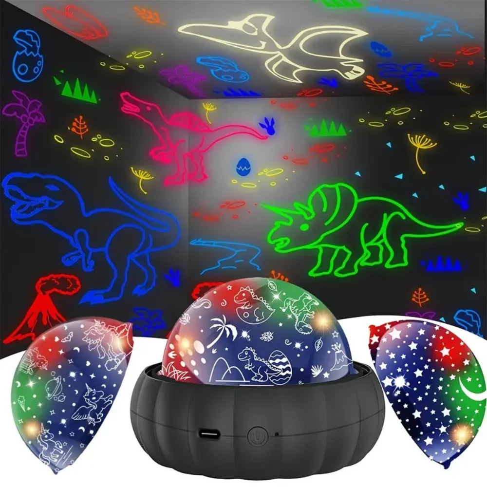 4-Color Options 3-in-1 Star Projector Night Light - 360° Rotation, Color Changing, Dinosaur and Galaxy Projection Lamp - Bedroom