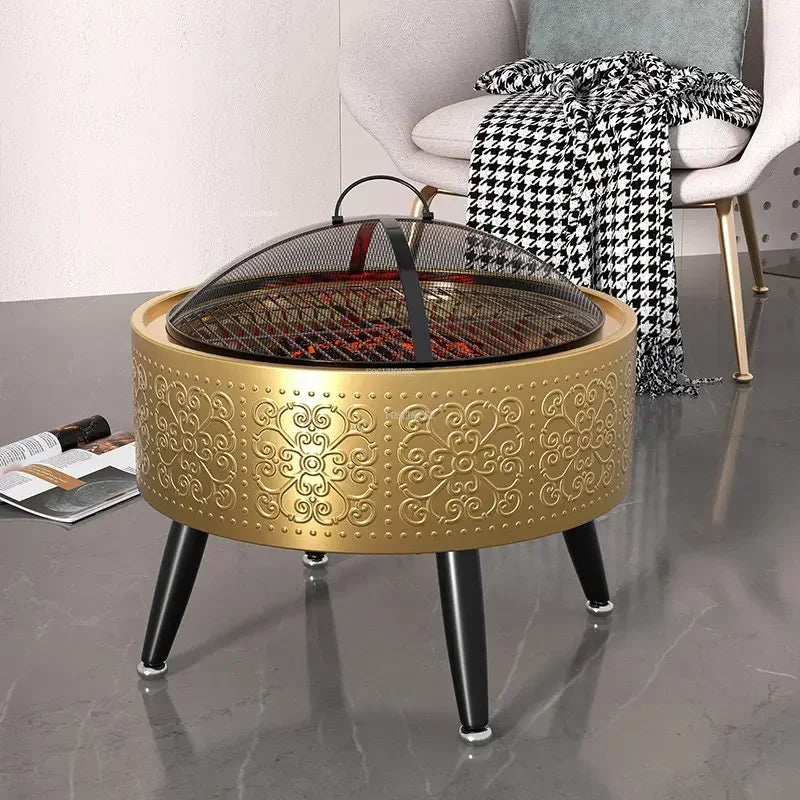 -Outdoor Grill Stand Camping Stove Indoor Smokeless Charcoal Fire Pits Home Heating Carbon Stove Courtyard Bonfire Brazier Table