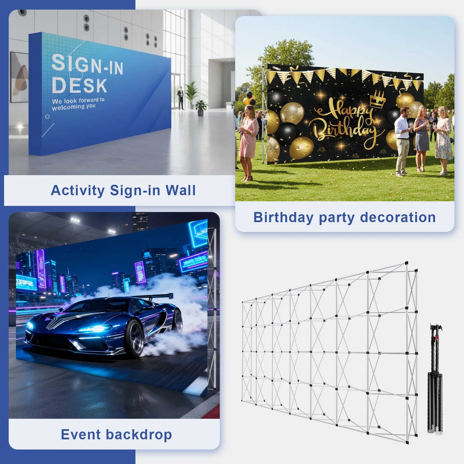 10x10/15/17 FT Portable Pop Up Display Stand with Carrying Bag Banner Show Frame for Business Shopping Malls Campuses Weddings