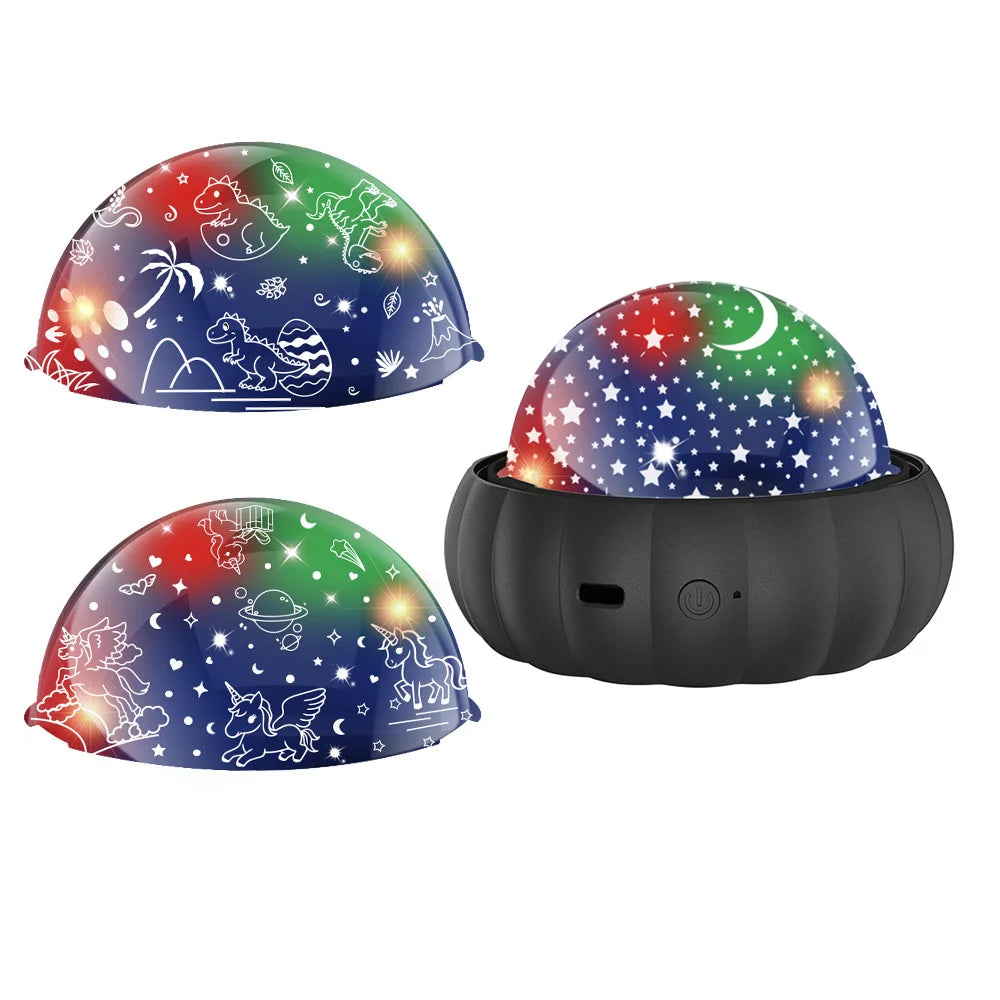 4-Color Options 3-in-1 Star Projector Night Light - 360° Rotation, Color Changing, Dinosaur and Galaxy Projection Lamp - Bedroom