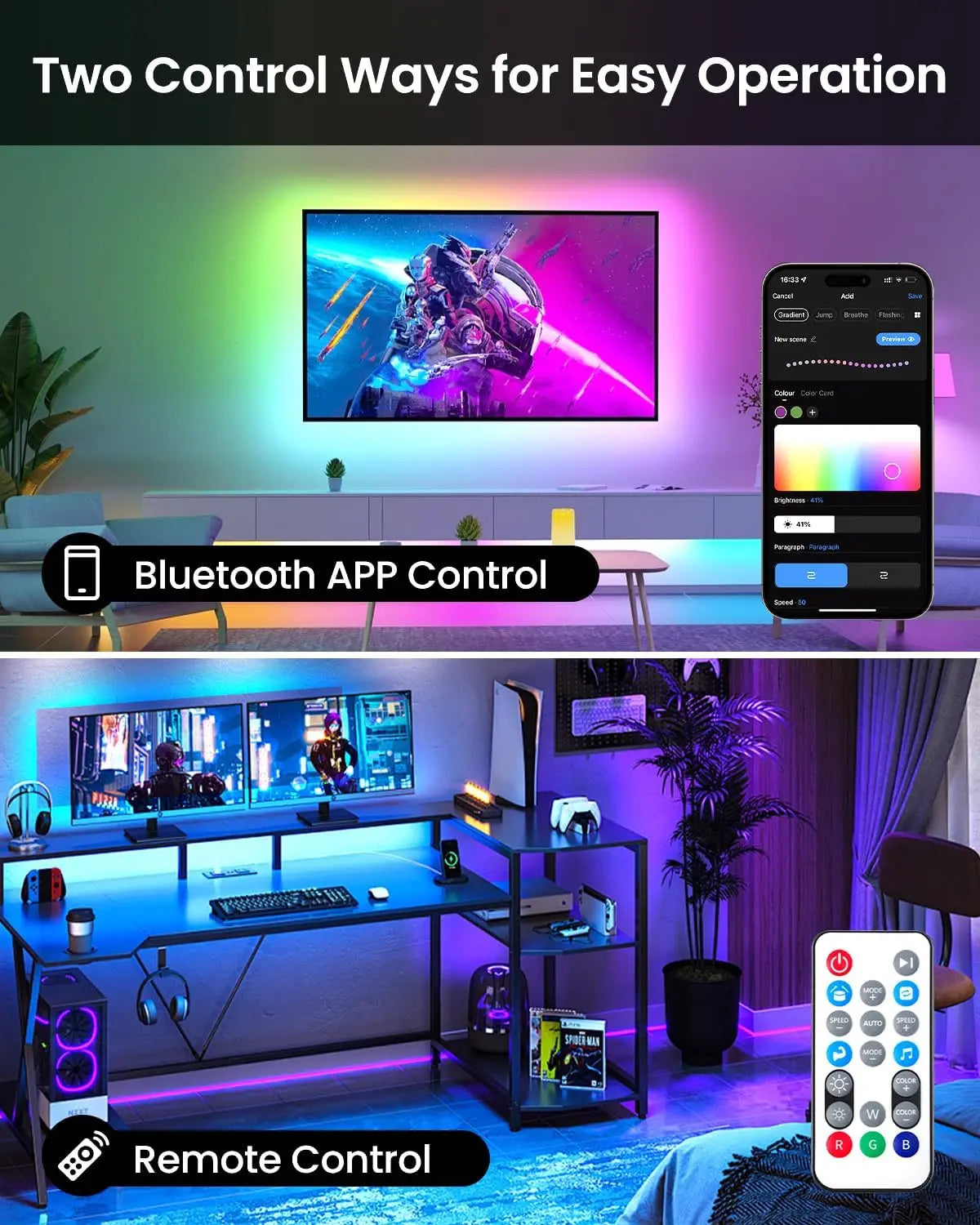 105ft Smart LED Strip Lights, RGBIC Color Changing with App, Remote & Voice Control, Music Sync for Home Decor