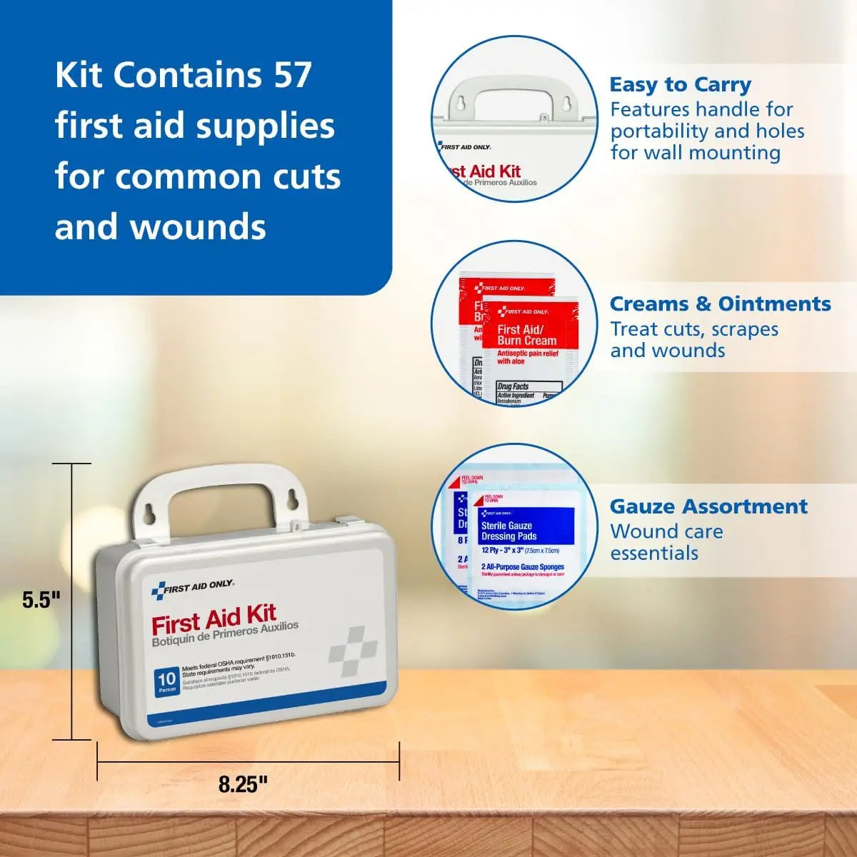 10-Person Emergency First Aid Kit for Business, Home, Car - 57 Pieces All-Purpose Safety Supplies