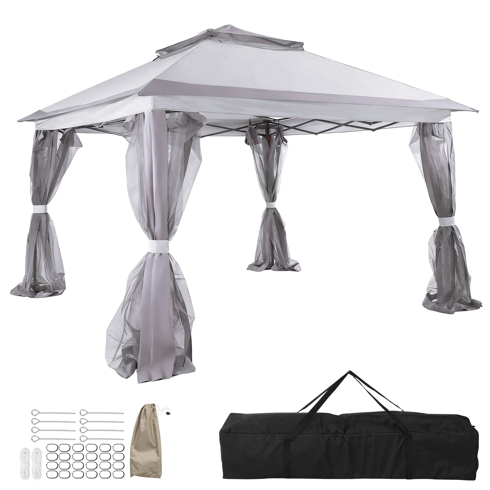 10x10ft Portable Soft Top Gazebos with Metal Frame & Stakes & Mosquito Nets Large Shade Tents for Outdoor Camping/Lawn/Backyard