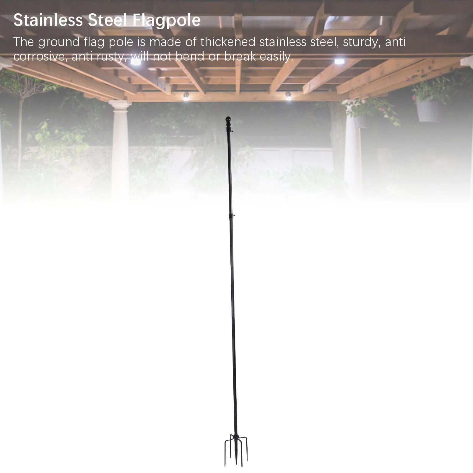10 FT Ground Garden Flag Pole Thickened Stainless Steel Flagpole Outdoor Flag Pole Tool with 5 Prong Base for Yard Garden