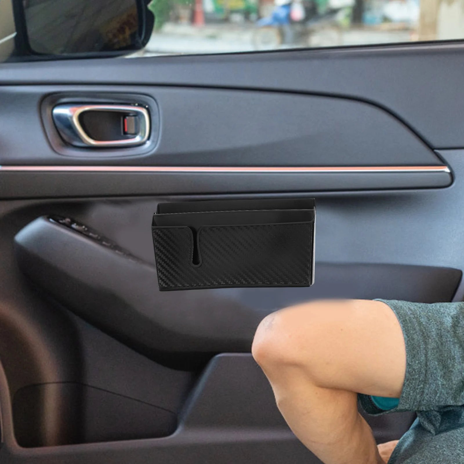 2Pcs Durable PVC Car Organizer Carbon Fiber Look Spacious Design for Phones Cards Receipts Interior Accessories