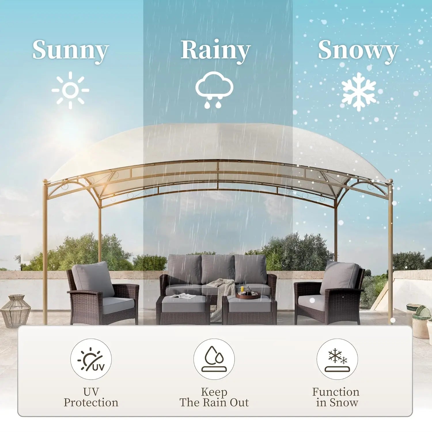 10'x13' Outdoor Gazebo,Waterproof Arc Canopy Tent with Permanent Galvanized Iron Pipe Frame,UV Protected Patio, Customized
