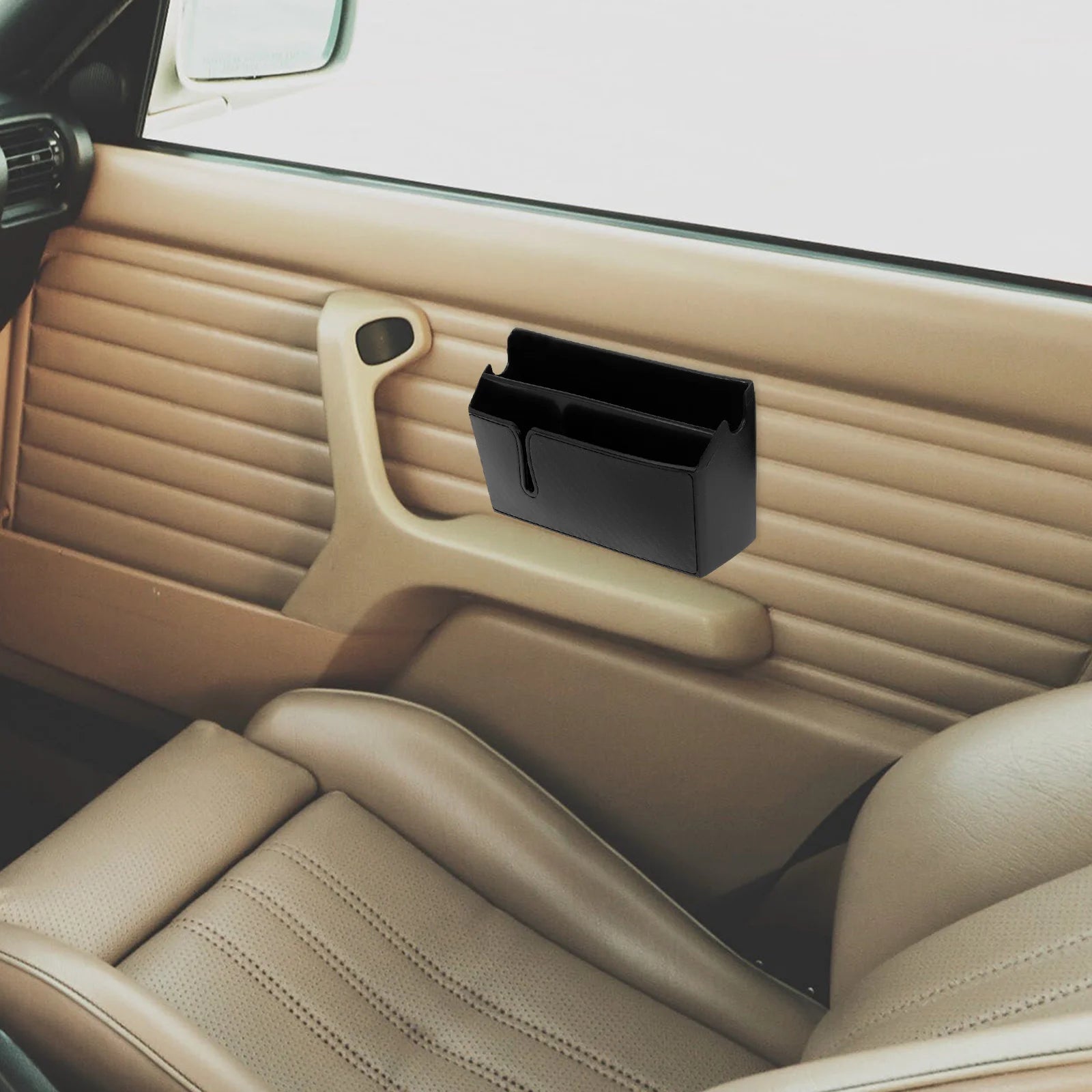 2Pcs Durable PVC Car Organizer Carbon Fiber Look Spacious Design for Phones Cards Receipts Interior Accessories