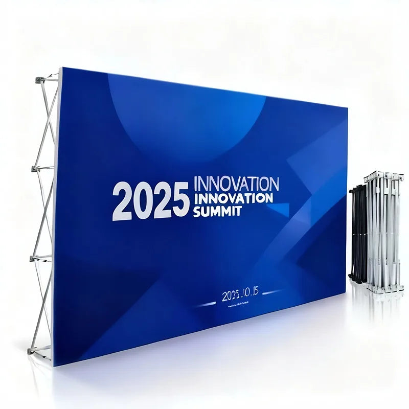 3x3 Foldable Pop-up Display Stand with Dye Sublimation Customizable Screen Aluminum Frame Tension Fabric-Reusable & Lightweight