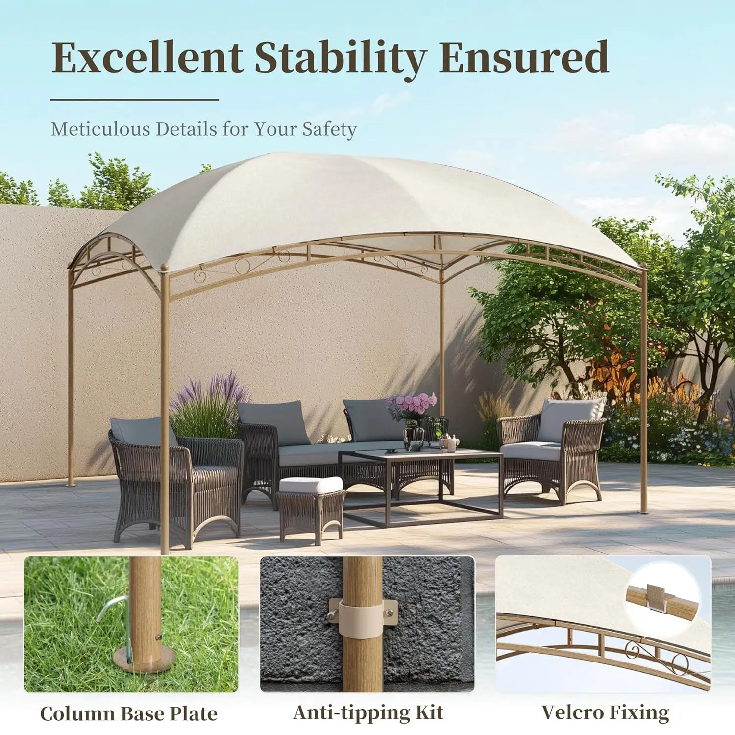 10'x13' Outdoor Gazebo,Waterproof Arc Canopy Tent with Permanent Galvanized Iron Pipe Frame,UV Protected Patio, Customized