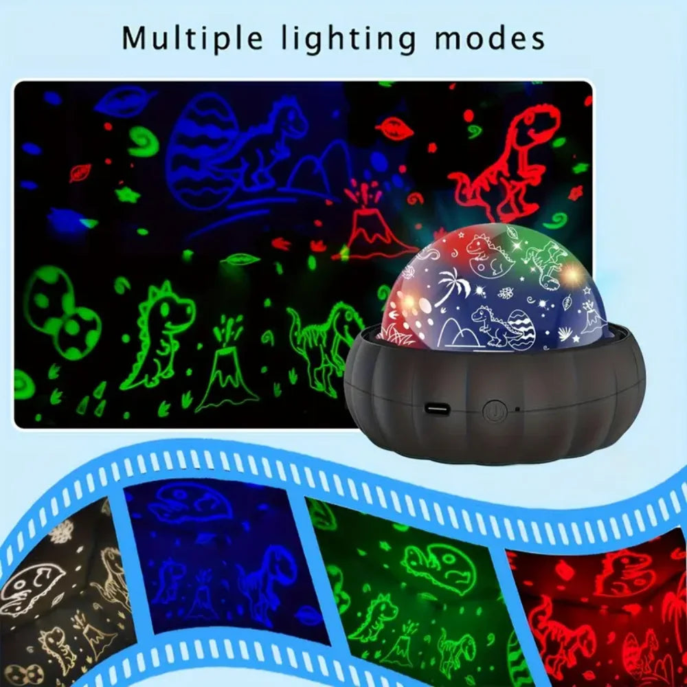 4-Color Options 3-in-1 Star Projector Night Light - 360° Rotation, Color Changing, Dinosaur and Galaxy Projection Lamp - Bedroom