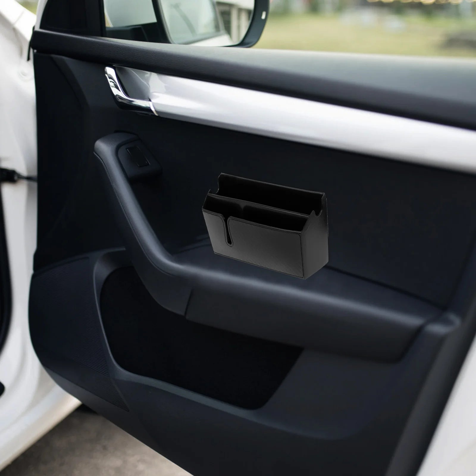 2Pcs Durable PVC Car Organizer Carbon Fiber Look Spacious Design for Phones Cards Receipts Interior Accessories